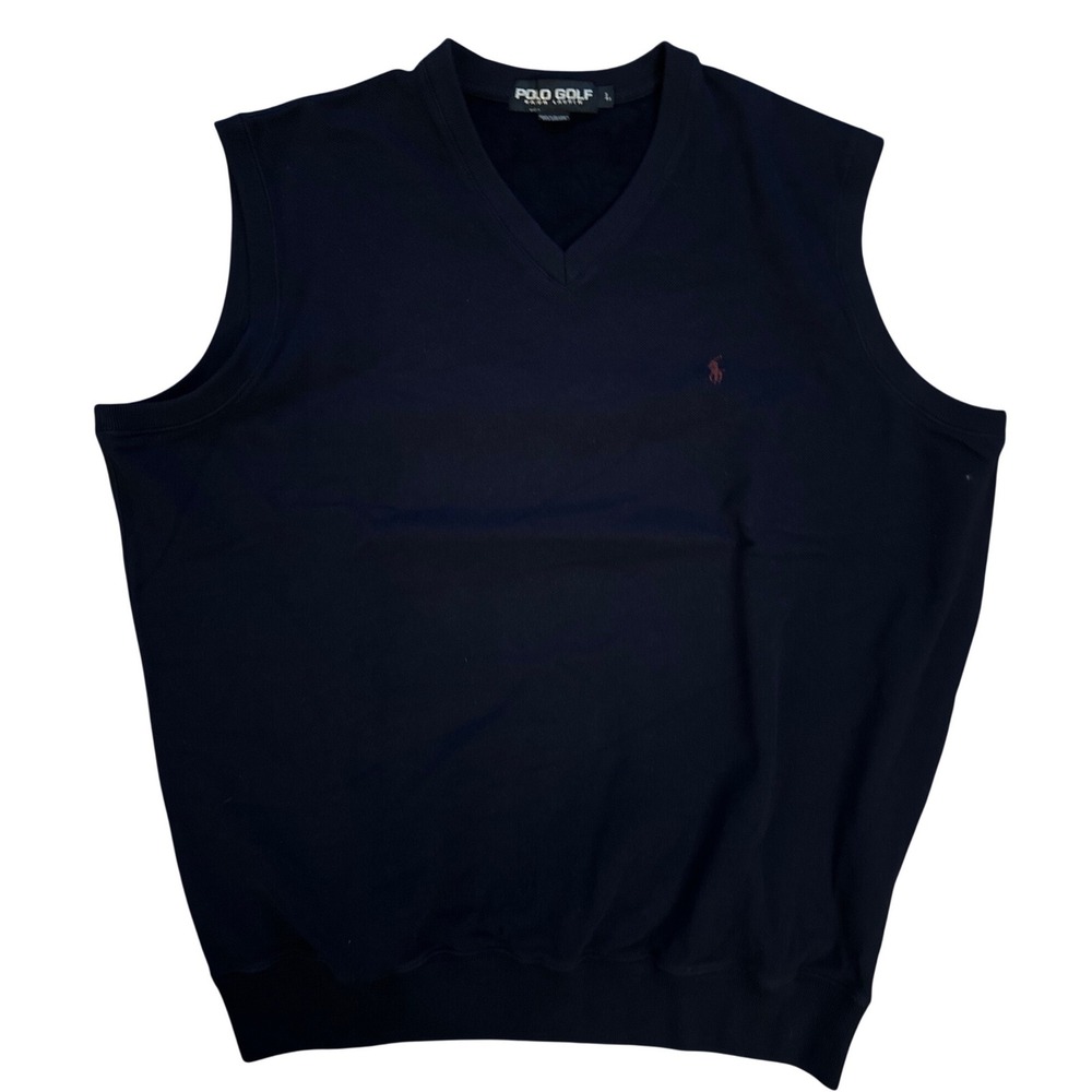 Polo Golf Ralph Lauren Mens Navy Blue V-Neck Sweater Vest Red Pony Logo Size L
